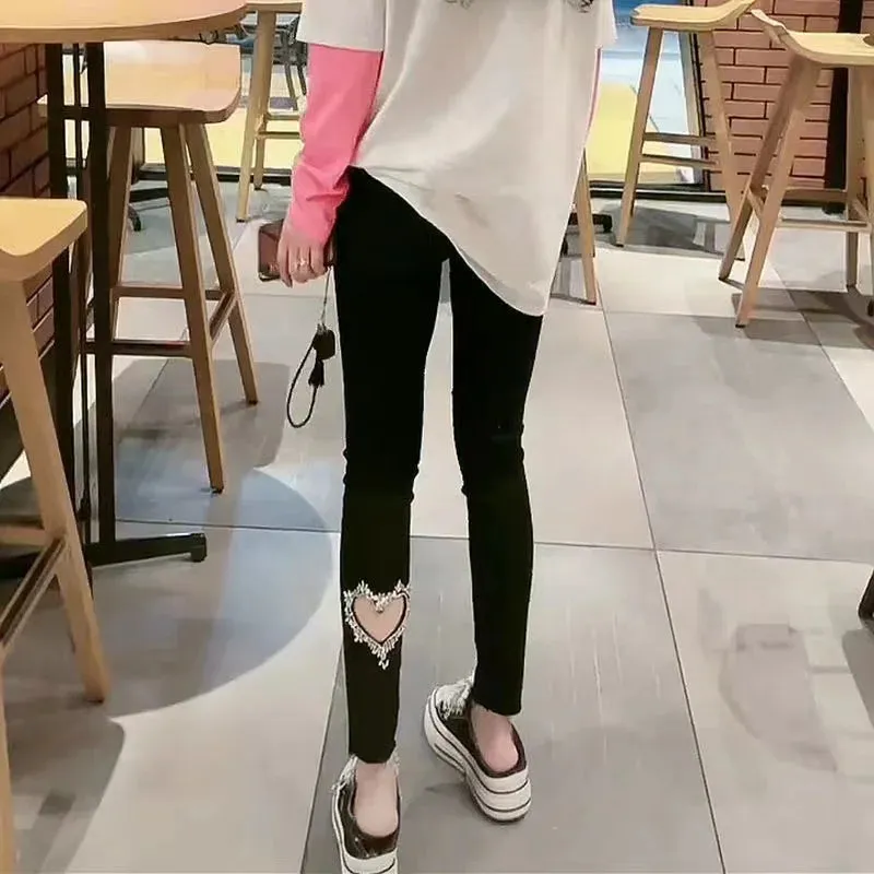 2022 Autumn Spring New Black leggings Casual Elastic High Waist stretch feet pants women's Metal Buttons was thin Pencil Pants