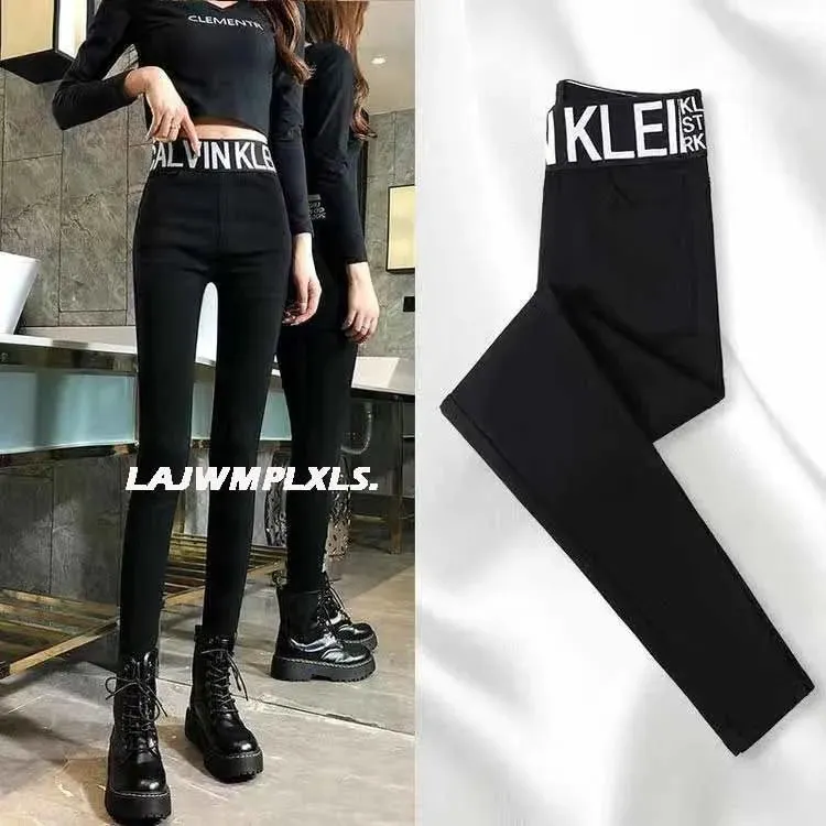 2022 Autumn Spring New Black leggings Casual Elastic High Waist stretch feet pants women's Metal Buttons was thin Pencil Pants