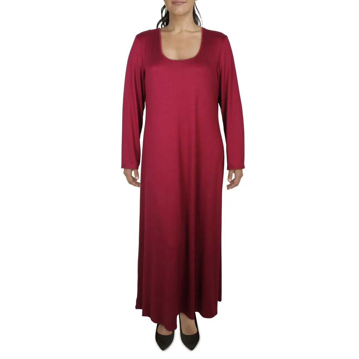 24seven Comfort Apparel Womens Plus Scoop Neck Long Maxi Dress