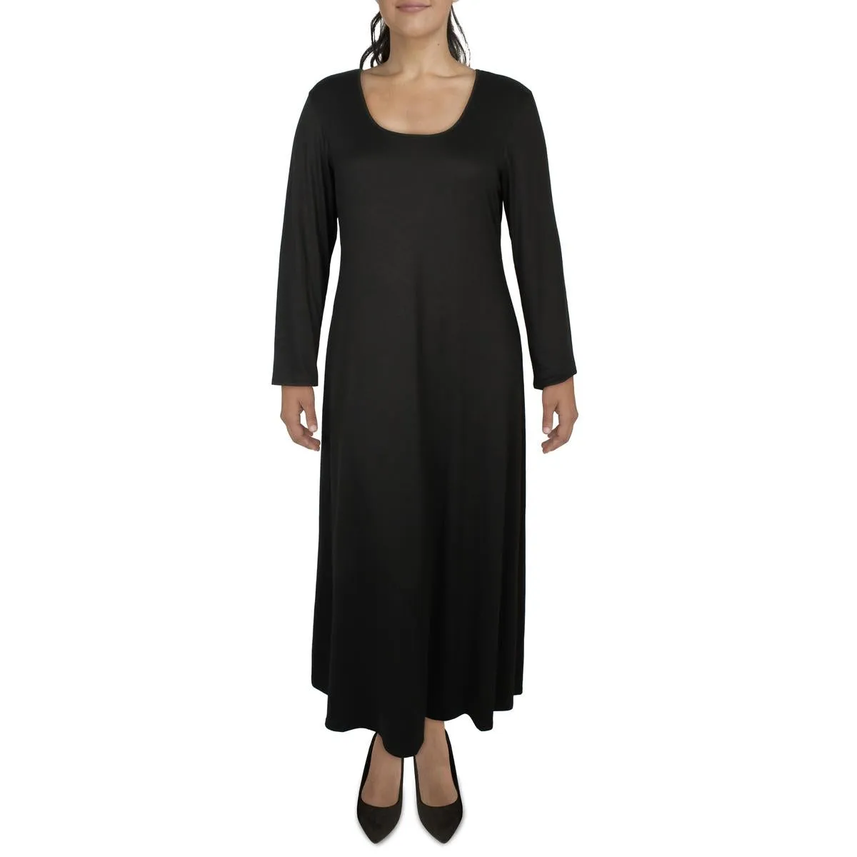 24seven Comfort Apparel Womens Plus Scoop Neck Long Maxi Dress