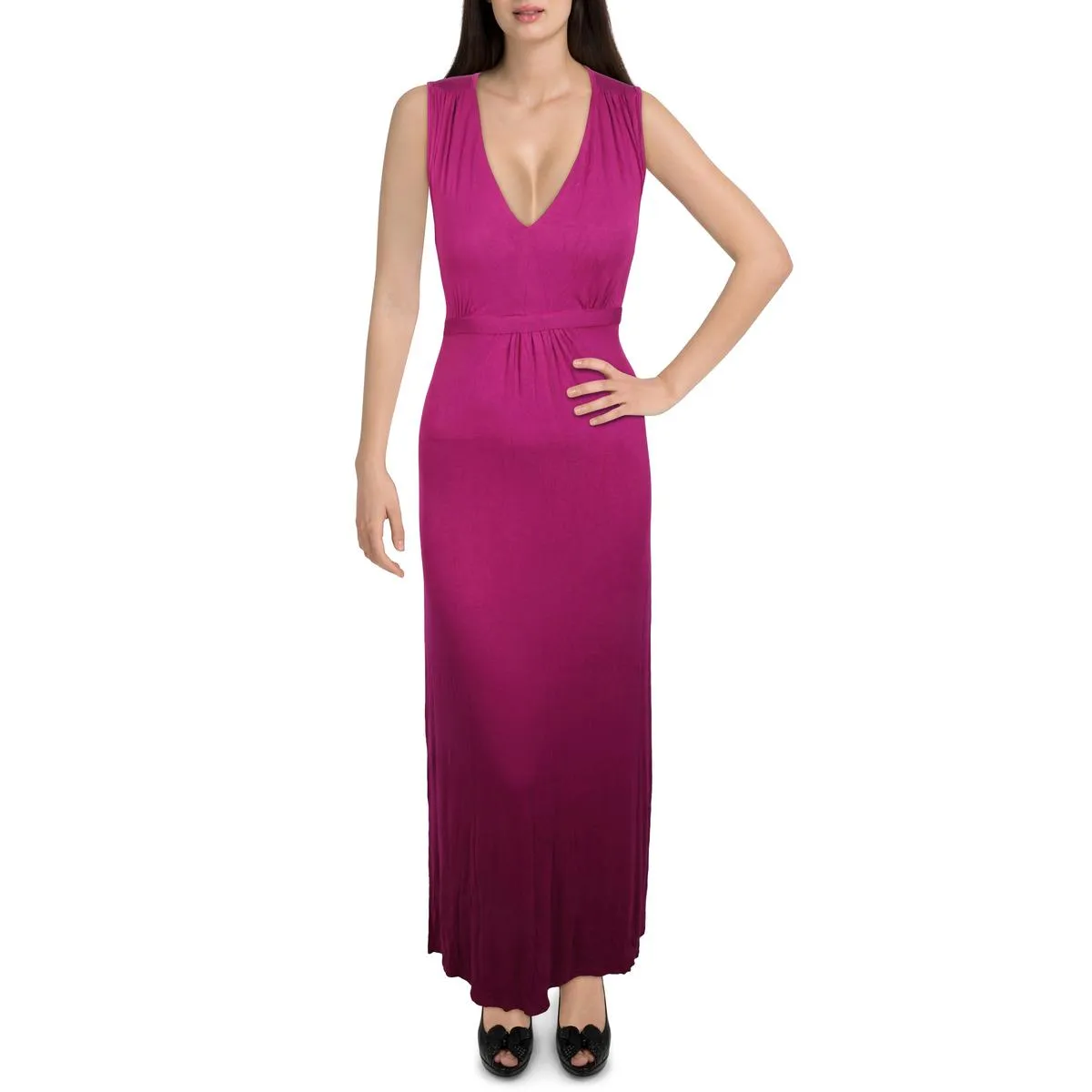 24seven Comfort Apparel Womens V-Neck Long Maxi Dress