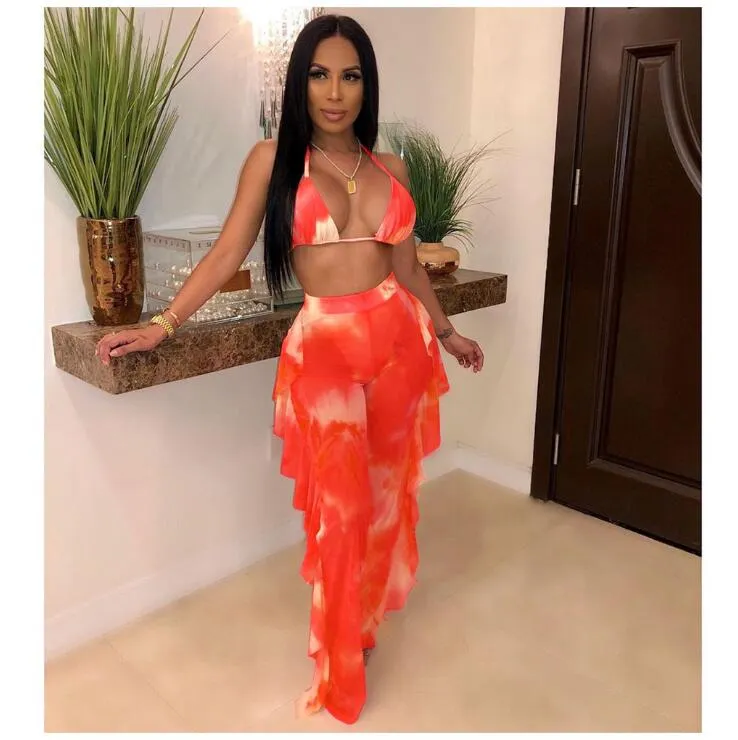 2pcs Sheer Women Long Pant Bathing Suits Summer Night Club Bikini Halter Sexy Swimsuits for Women