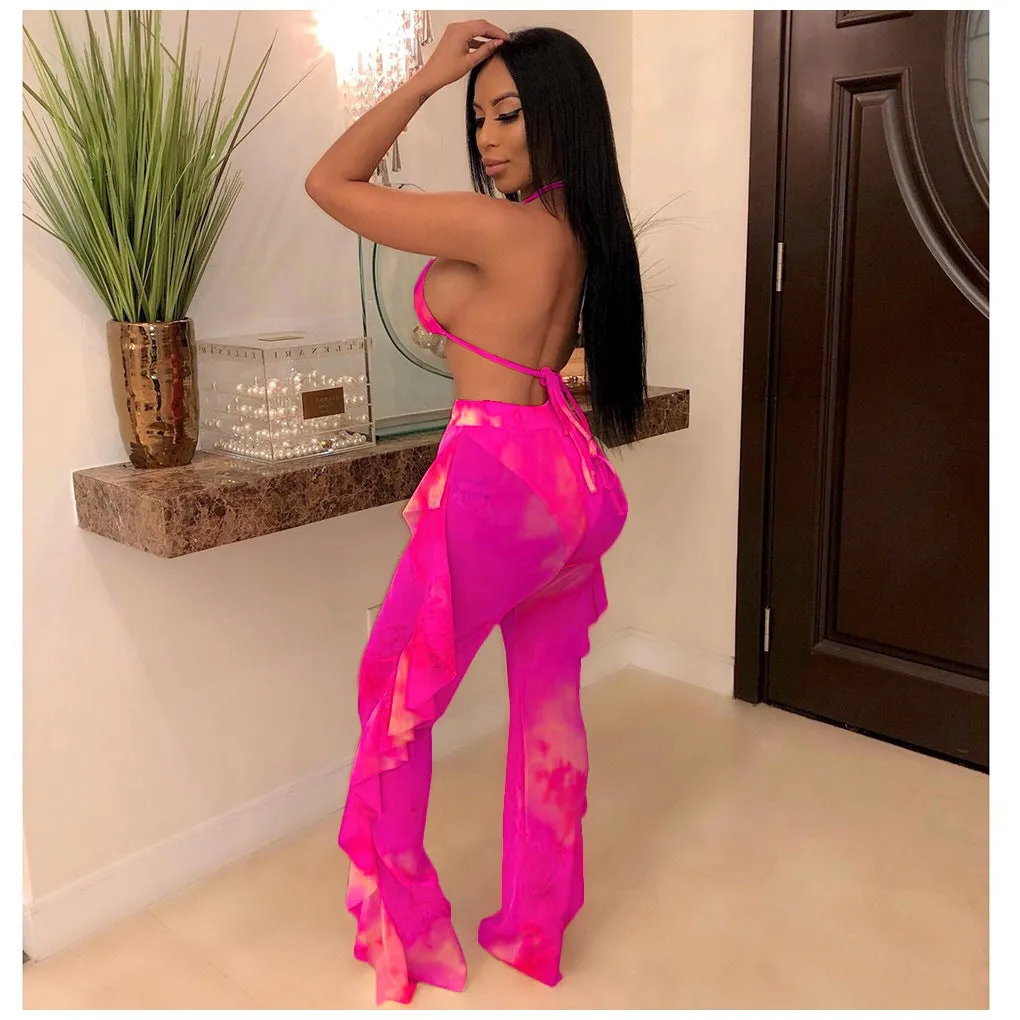 2pcs Sheer Women Long Pant Bathing Suits Summer Night Club Bikini Halter Sexy Swimsuits for Women