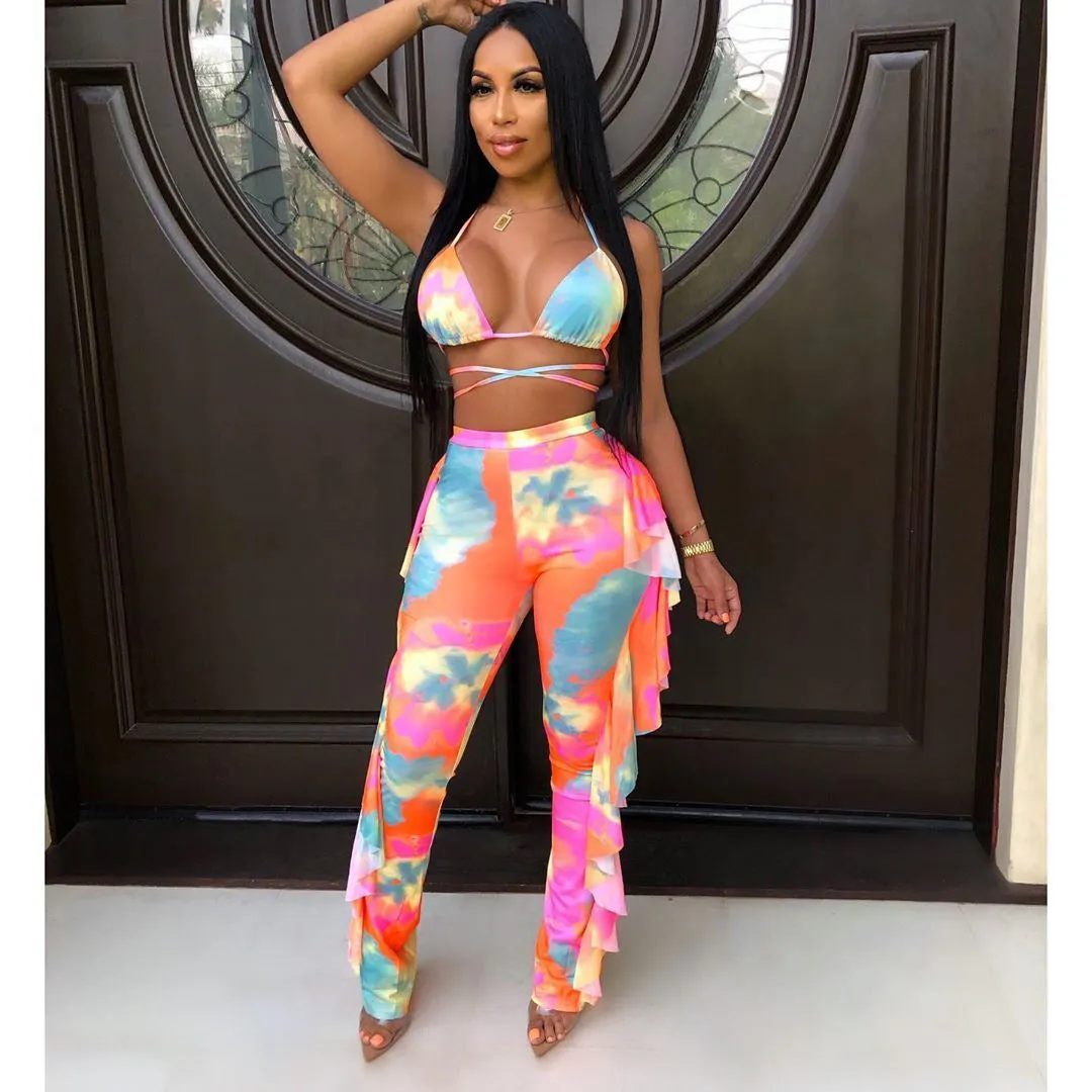2pcs Sheer Women Long Pant Bathing Suits Summer Night Club Bikini Halter Sexy Swimsuits for Women