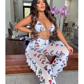 2pcs Sheer Women Long Pant Bathing Suits Summer Night Club Bikini Halter Sexy Swimsuits for Women
