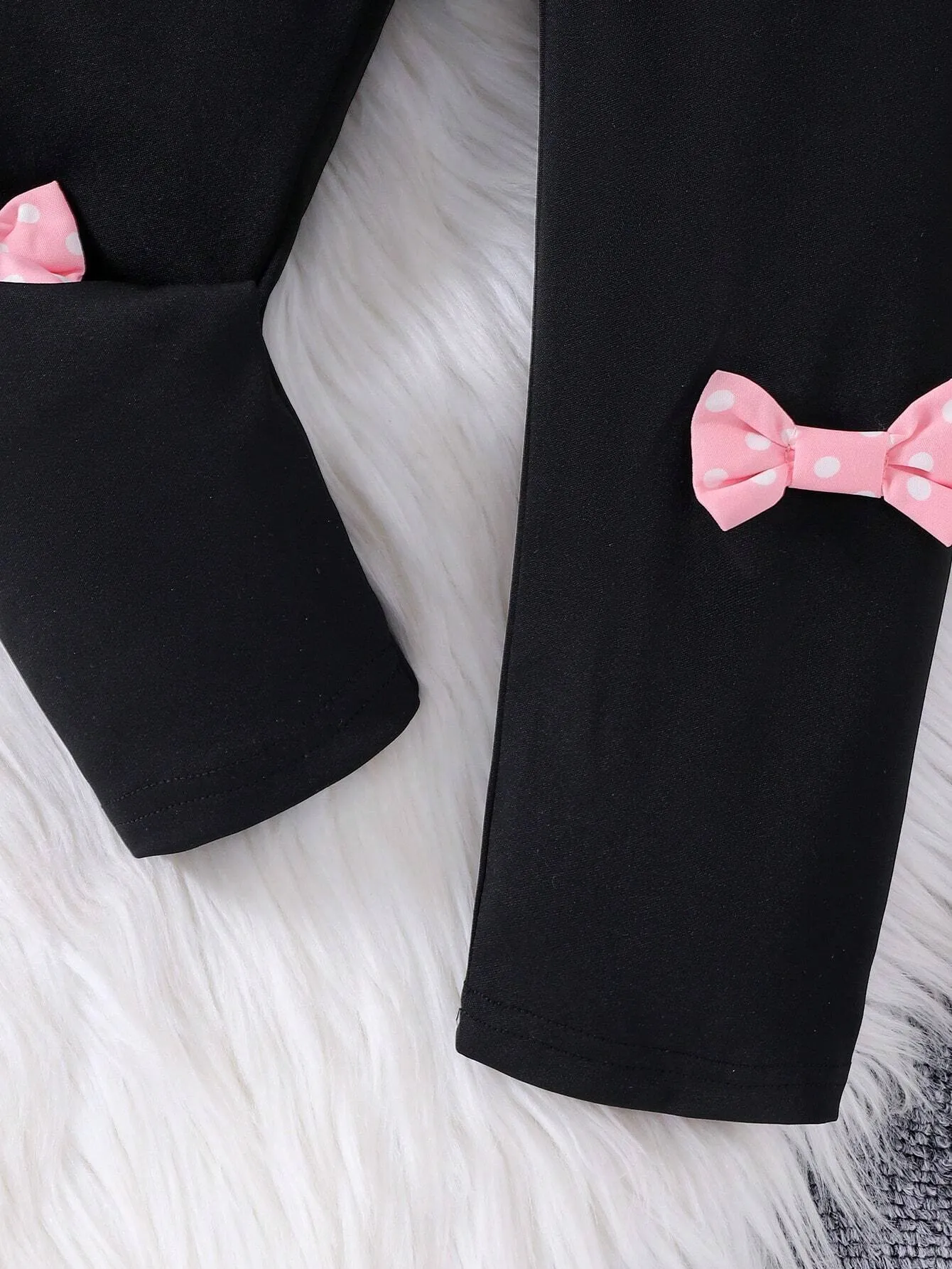 2pcs Young Girl' Adorable Cat Print Sweatshirt And Bow Decorated Pants Set, Spring And Autumn