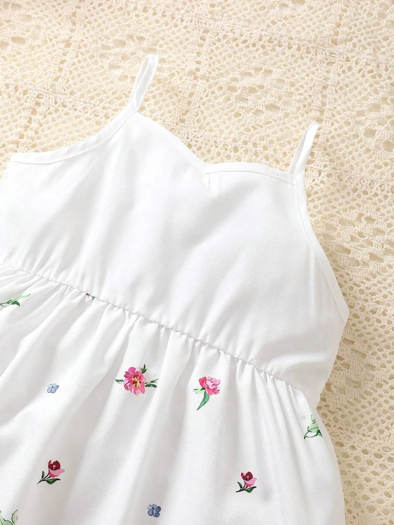 2pcs/Set Girls' Floral Print Suspender Dress   Spring/Summer Top
