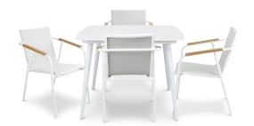 Amalfi Square 5 Piece Outdoor Setting in Arctic White with Aluminium Chairs