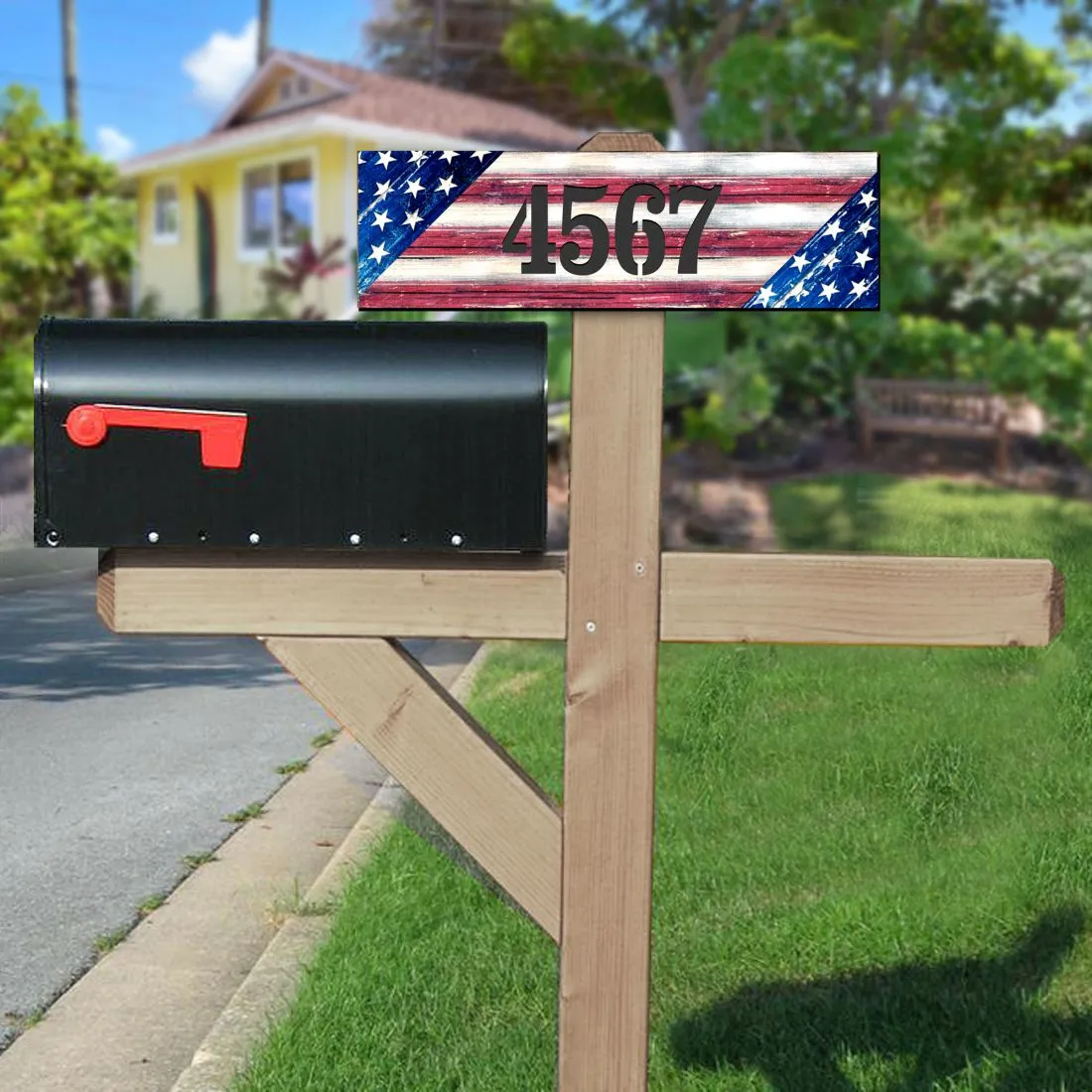 American Flag Wooden House Number Sign by G. DeBrekht - American Patriotic Décor - MA85099-2