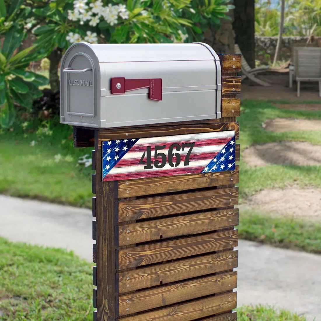 American Flag Wooden House Number Sign by G. DeBrekht - American Patriotic Décor - MA85099-2