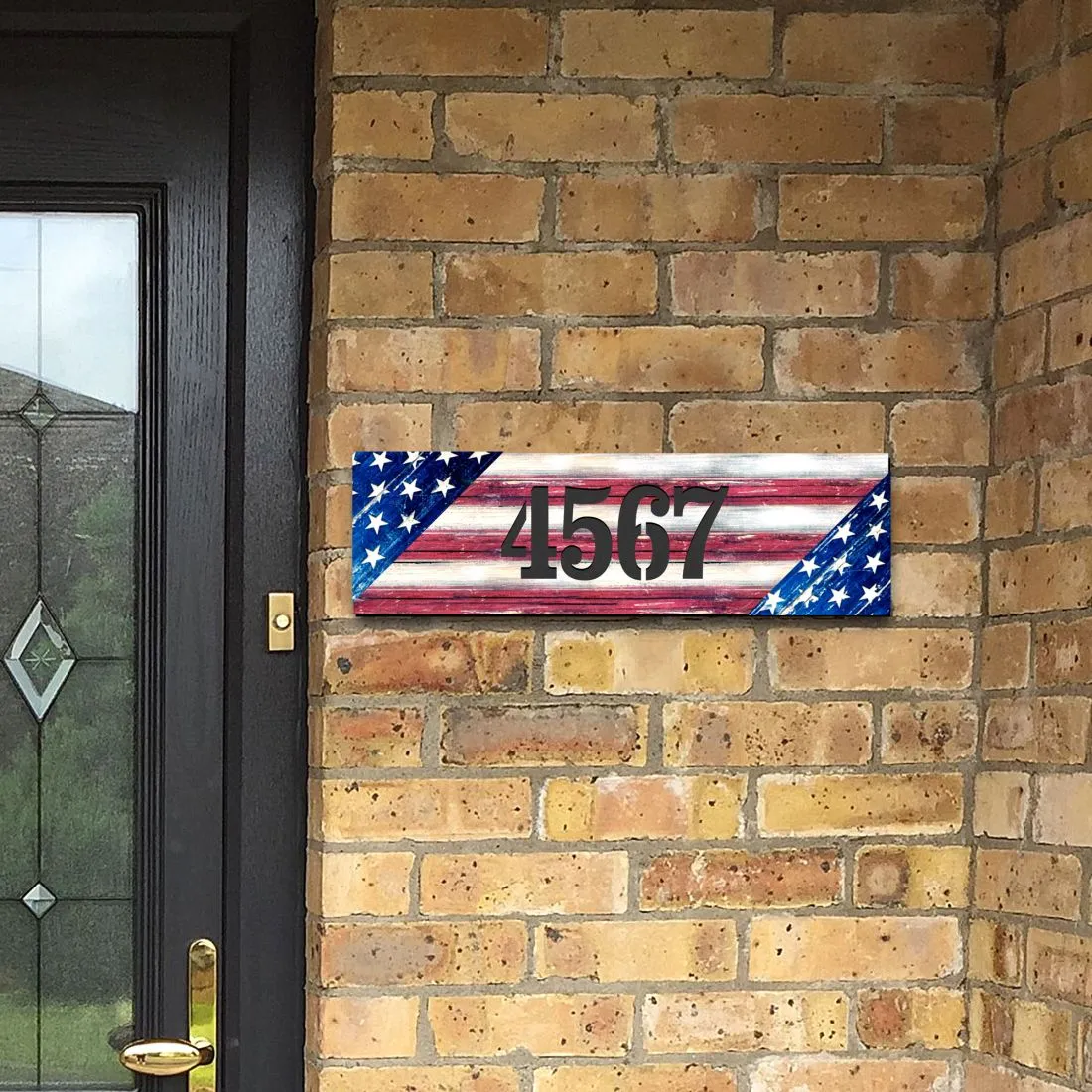 American Flag Wooden House Number Sign by G. DeBrekht - American Patriotic Décor - MA85099-2