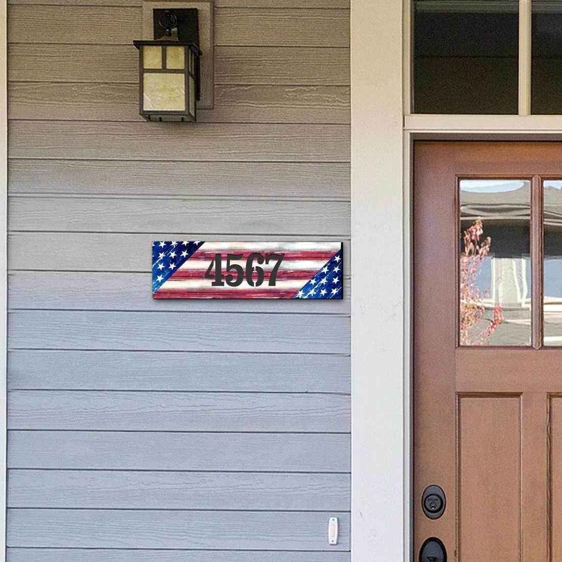 American Flag Wooden House Number Sign by G. DeBrekht - American Patriotic Décor - MA85099-2