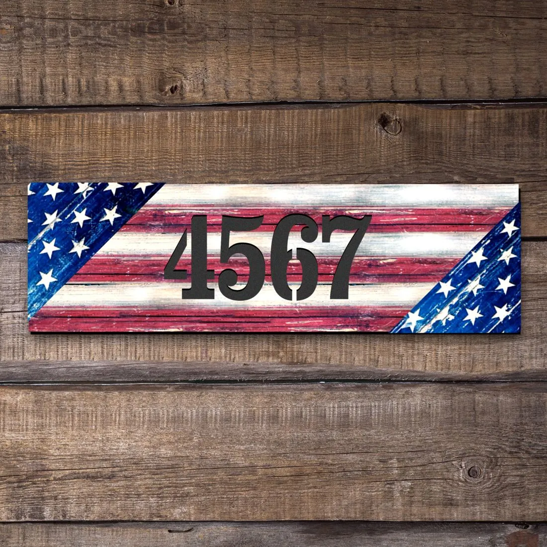 American Flag Wooden House Number Sign by G. DeBrekht - American Patriotic Décor - MA85099-2