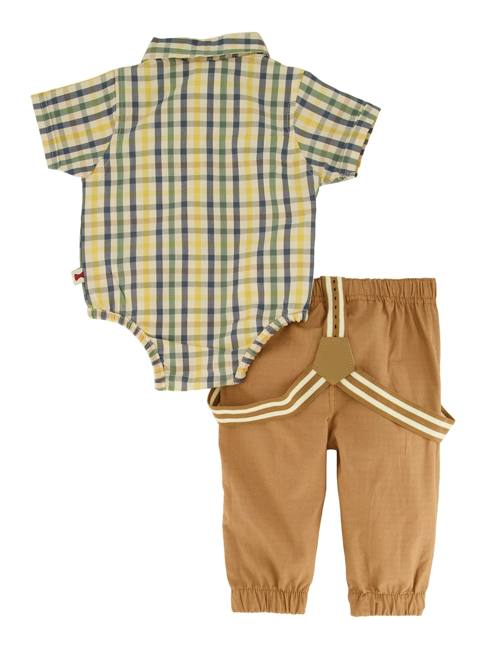 Baby Boys 0-9M Plaid Button Front Bodysuit and Suspender Joggers
