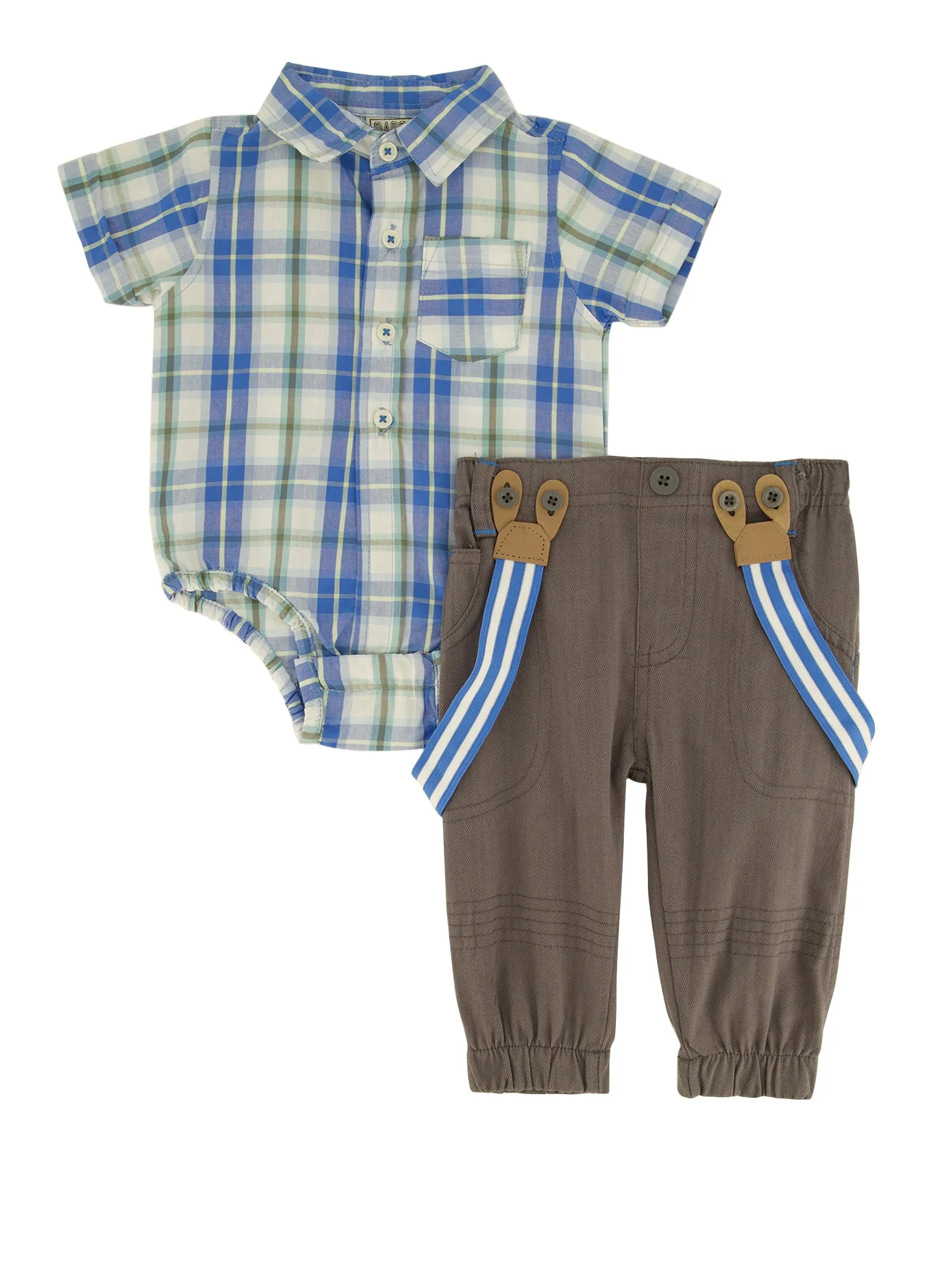 Baby Boys 0-9M Plaid Shirt Bodysuit and Suspender Pants