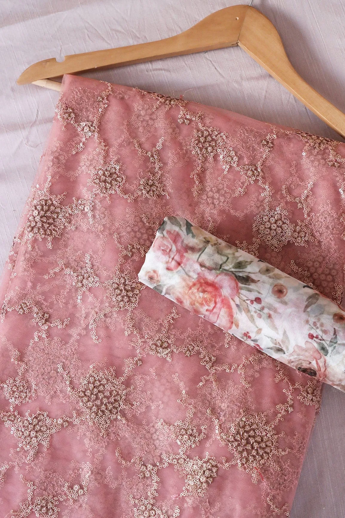 Baby Pink And White Saree set (2 Piece)