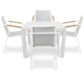 Bahamas Square Cafe 5 Piece Outdoor Setting in Arctic White with Aluminium Chairs
