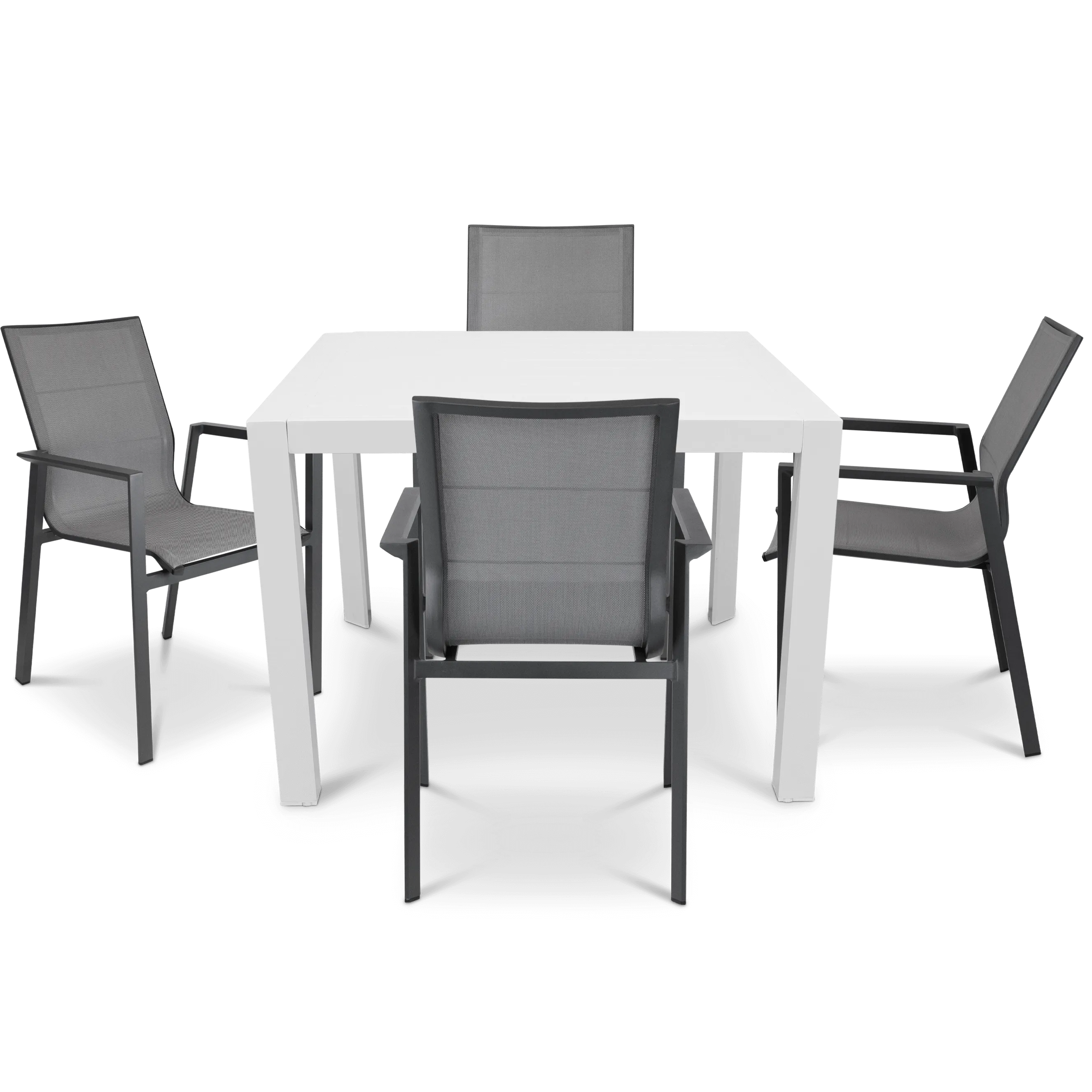 Bahamas Square Cafe 5 Piece Outdoor Setting in Arctic White with Aluminium Chairs