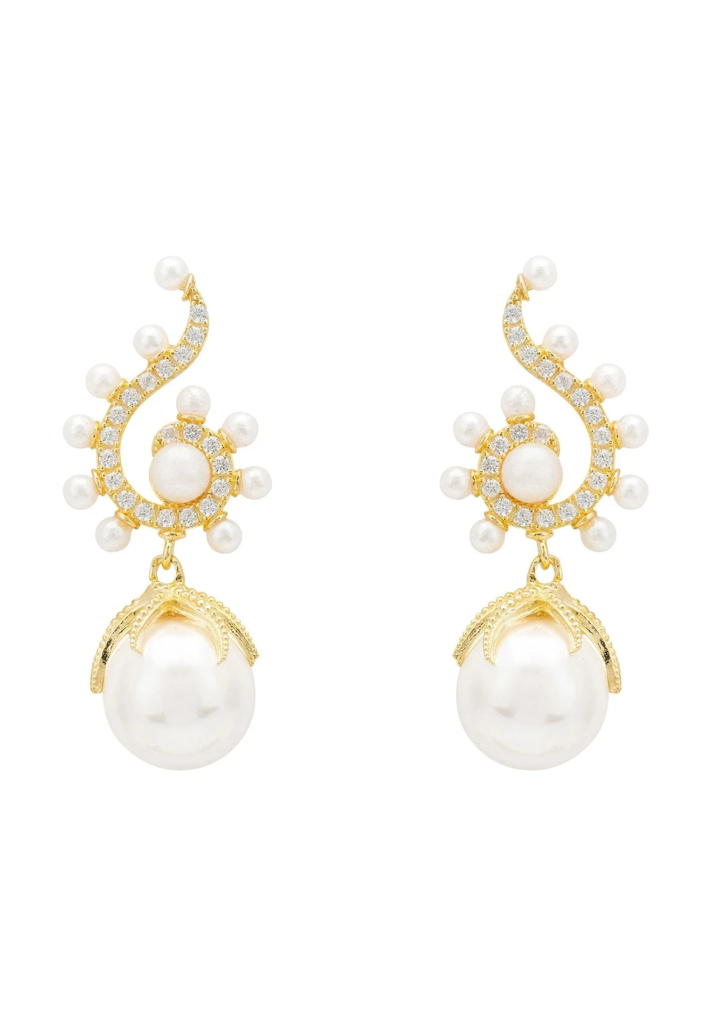 Baroque Pearl Poseidon Gemstone Drop Earrings White Gold