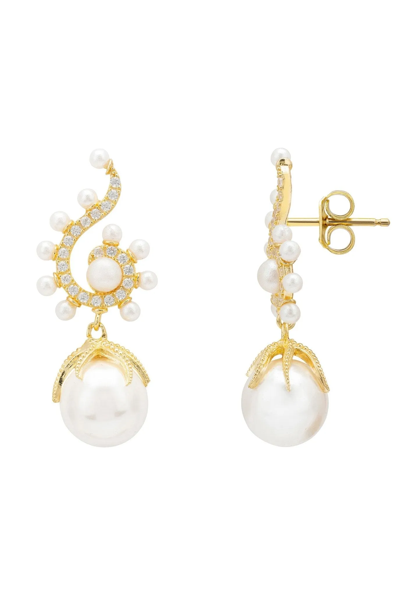 Baroque Pearl Poseidon Gemstone Drop Earrings White Gold
