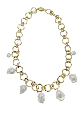 Baroque Pearls Pendants Modern Chain Necklace KN004