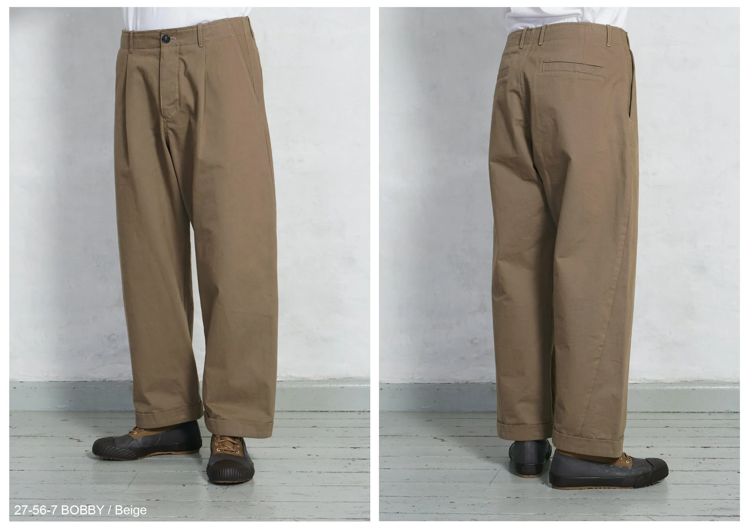 BOBBY 27-56-7 | Wide Pleated Everyday Trousers | Beige