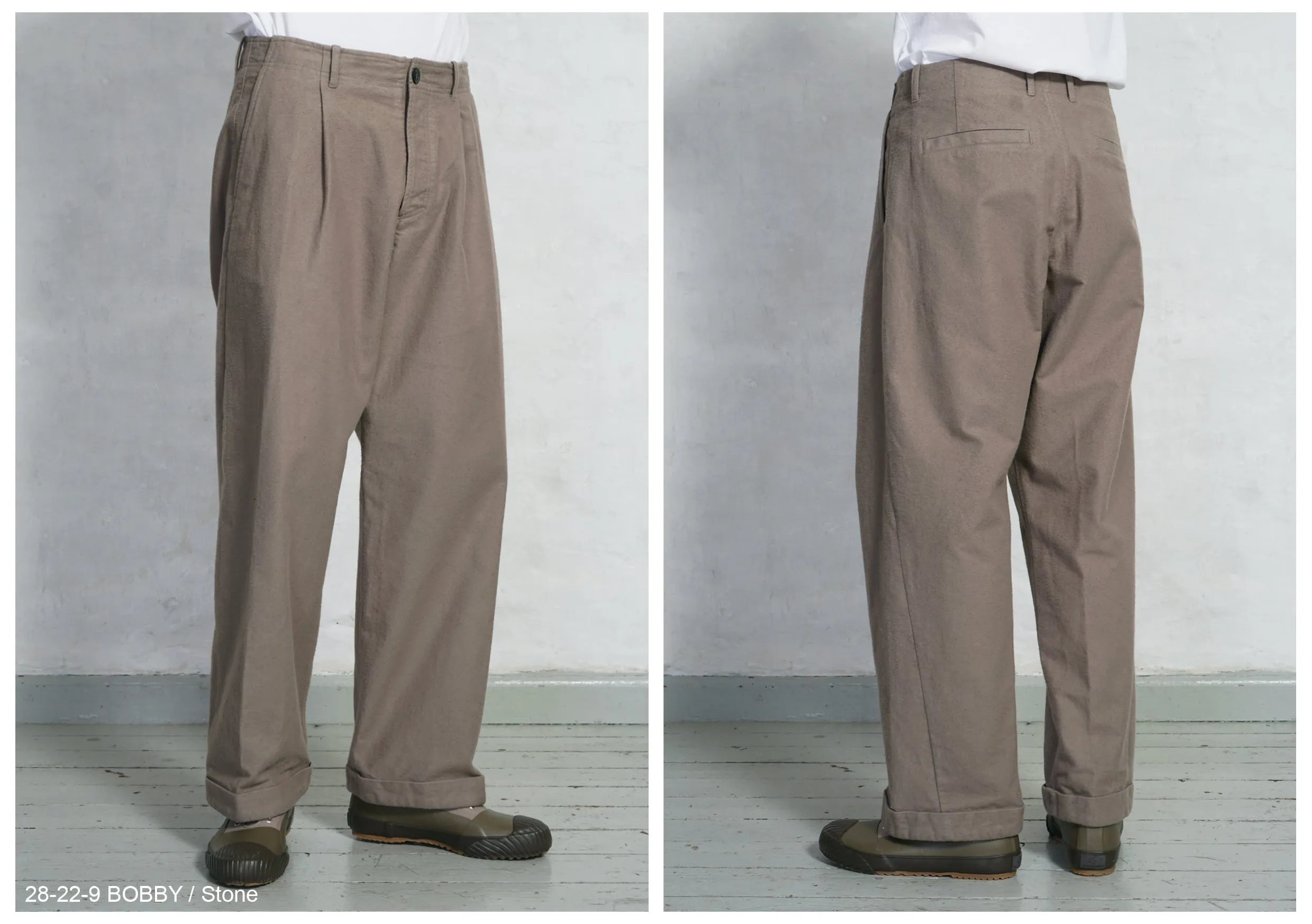 BOBBY 28-22-7 | Wide Pleated Trousers | Light Stone