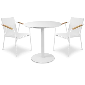 Cafe Collection Round 3pc Dining Suite in Arctic White with Aluminium Chairs