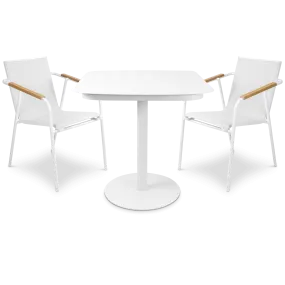 Cafe Collection Square 3pc Dining Suite in Arctic White with Aluminium Chairs