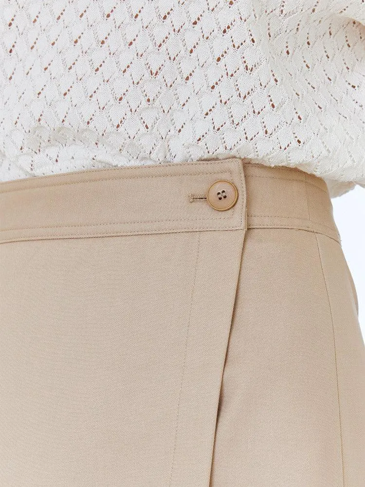 Camel One-Button Double-Layer Skirt
