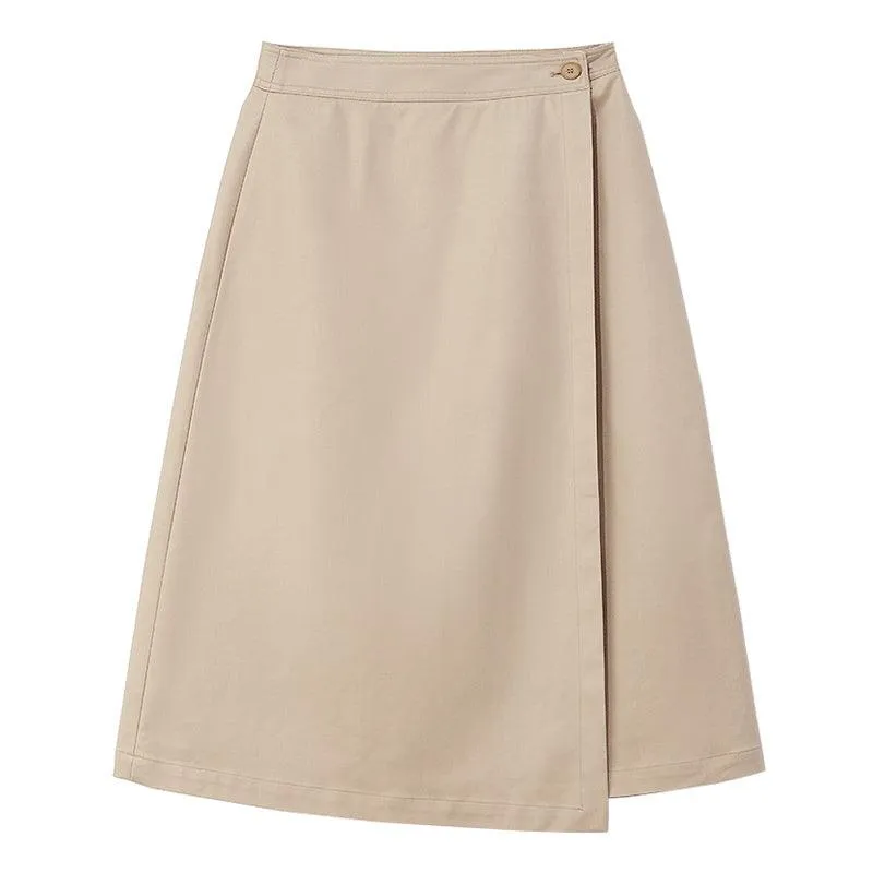 Camel One-Button Double-Layer Skirt