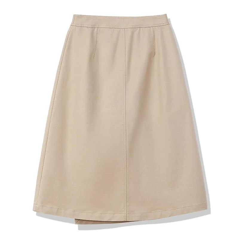 Camel One-Button Double-Layer Skirt