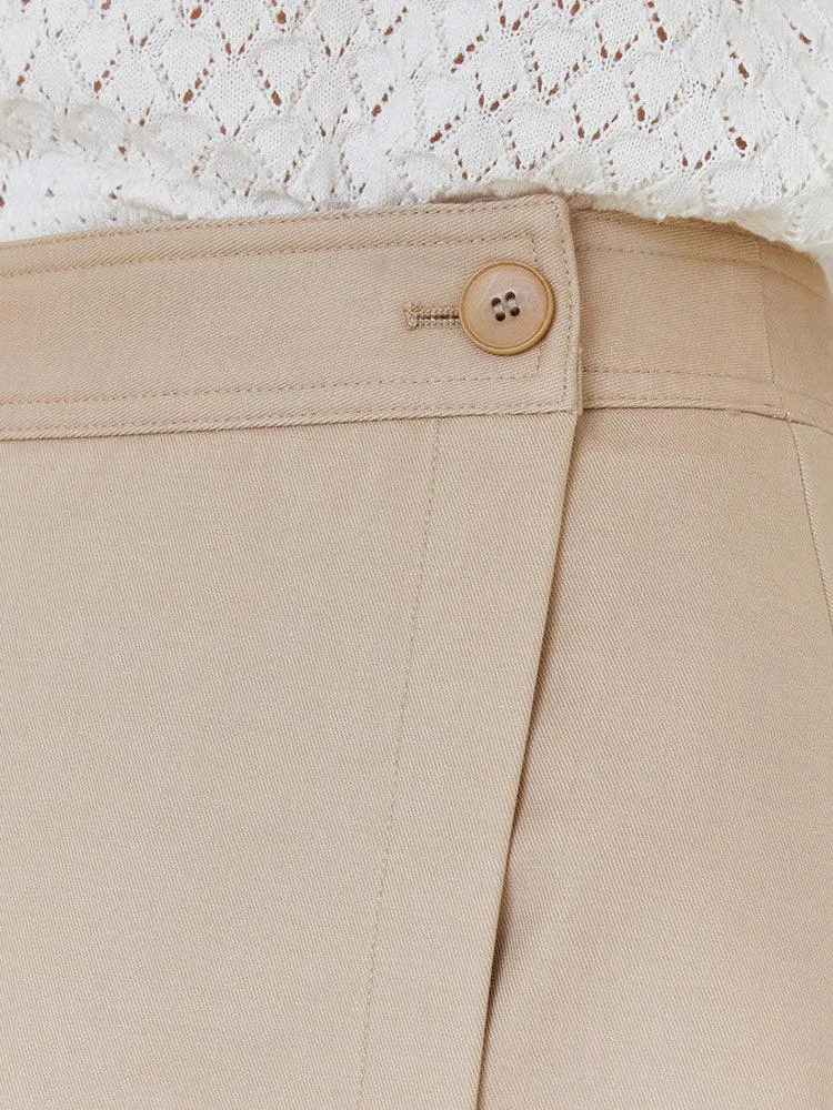Camel One-Button Double-Layer Skirt