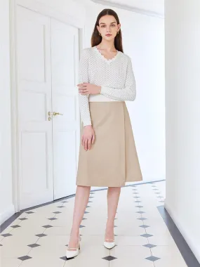 Camel One-Button Double-Layer Skirt