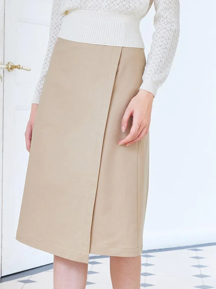 Camel One-Button Double-Layer Skirt