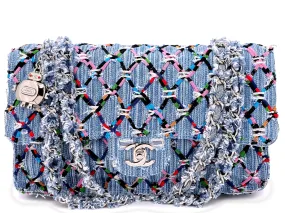 Chanel 17S Denim Rainbow Stitched Robot Charm Medium Flap Bag