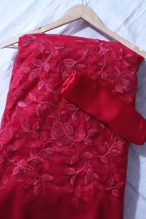 Cherry Red Saree set (2 Piece)