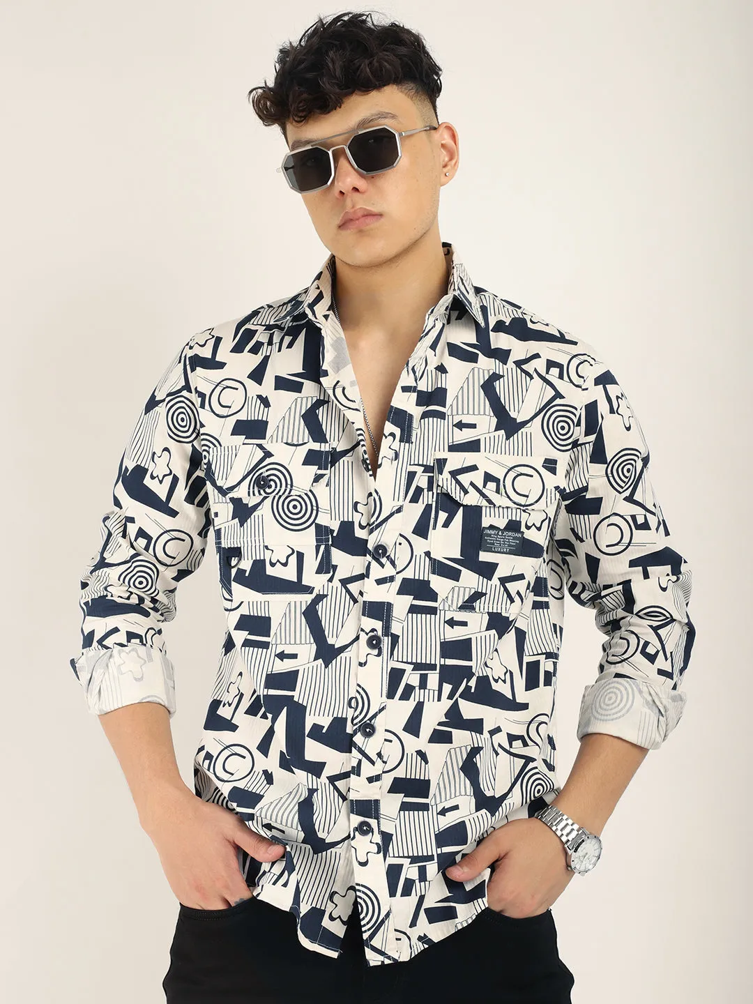 Chess Codd Navy Combine Print Full Sleeve Shirt