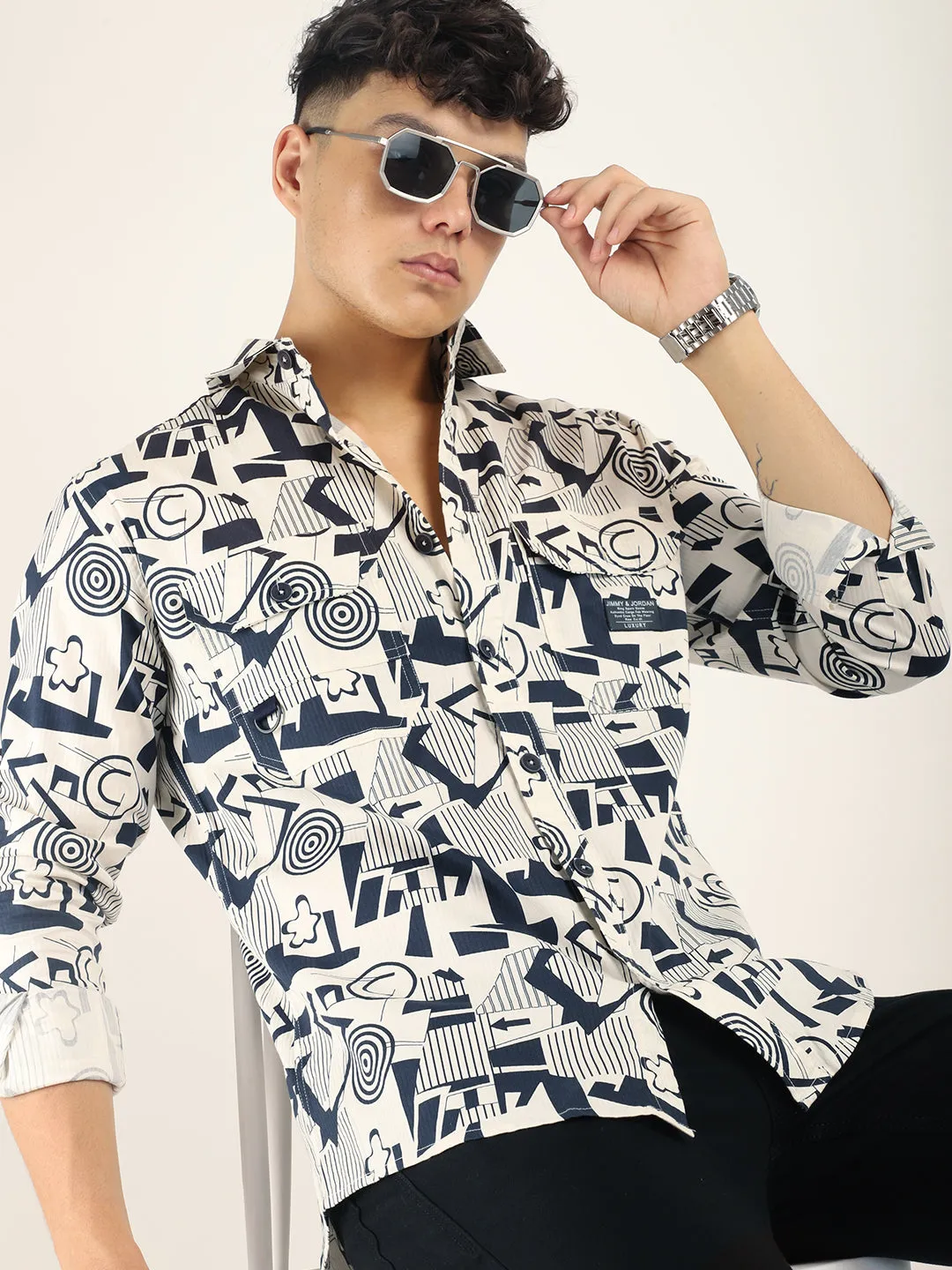 Chess Codd Navy Combine Print Full Sleeve Shirt