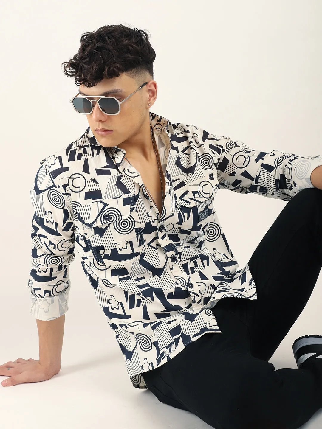 Chess Codd Navy Combine Print Full Sleeve Shirt