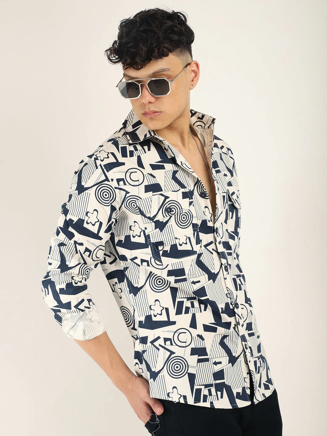 Chess Codd Navy Combine Print Full Sleeve Shirt