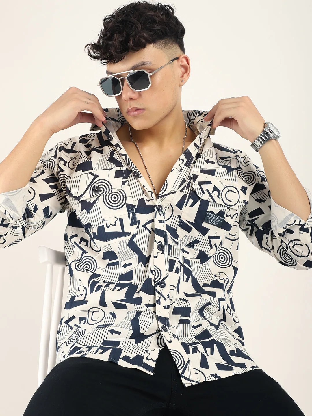 Chess Codd Navy Combine Print Full Sleeve Shirt