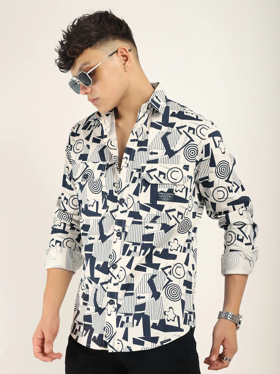 Chess Codd Navy Combine Print Full Sleeve Shirt