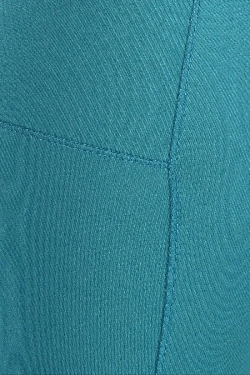 Crossover Waist Tummy Control Sculpting Sport Leggings With Pockets - Teal