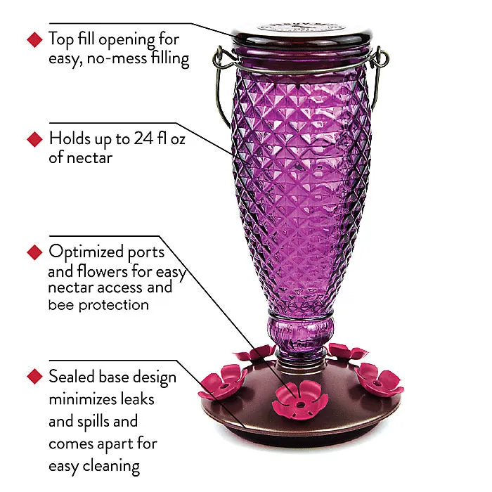 Diamond Wine Top-Fill Glass Hummingbird Feeder