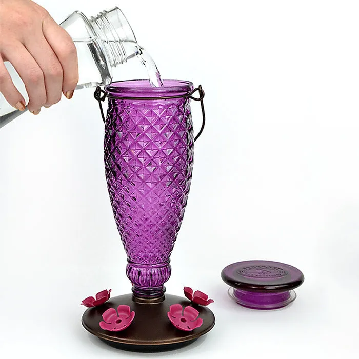 Diamond Wine Top-Fill Glass Hummingbird Feeder