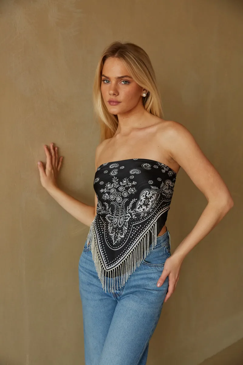Dolly Rhinestone Fringe Bandana Top
