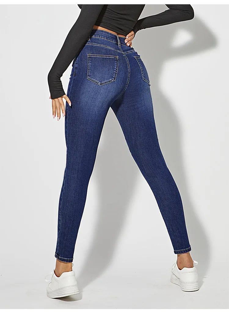 DressBetty - Classic Skinny Jeans Women High Waist Stretch Jean Fashion Wash Denim Leggings Slim Elastic Pencil Pant