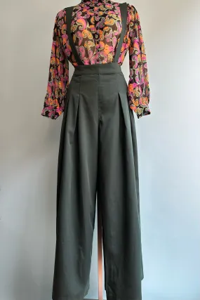 Emerald Green Wide Leg Suspender Diamond Pants by Banned