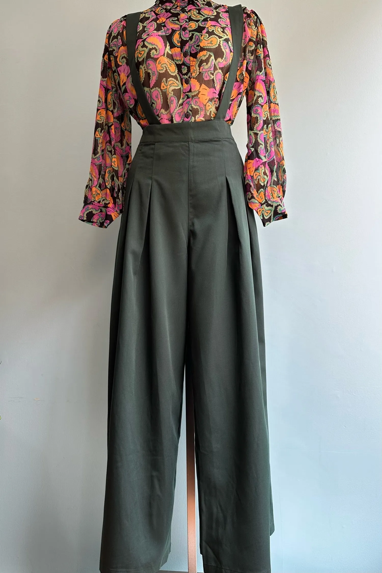 Emerald Green Wide Leg Suspender Diamond Pants by Banned